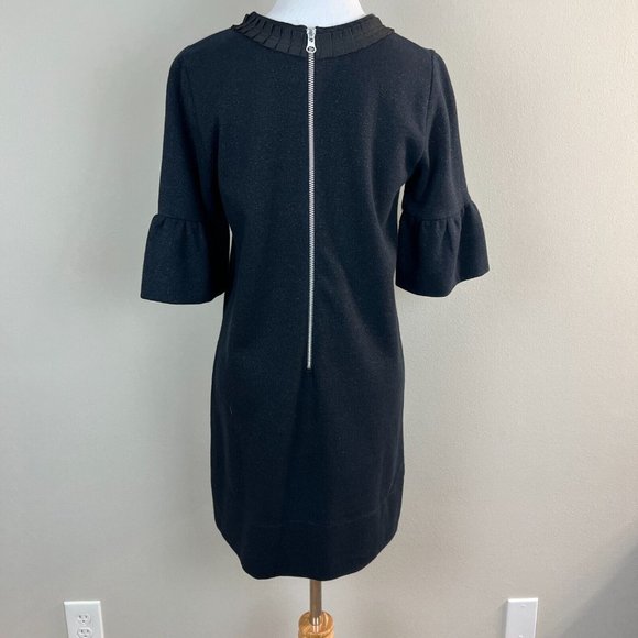French Connection Mini Dress 6 Navy Black Metallic Shift Bell Elbow Sleeve - Picture 4 of 9